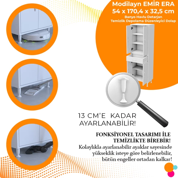 Modilayn EMİR ERA 55 x 173 x 32,5 cm Kapaklı Ve Çekmeceli Çok Amaçlı Banyo & Mutfak Dolabı - 3