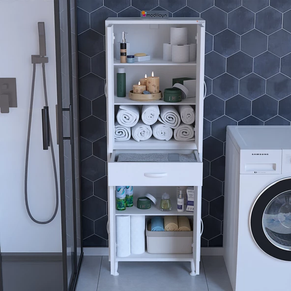 Modilayn EMİR ERA 55 x 173 x 32,5 cm Kapaklı Ve Çekmeceli Çok Amaçlı Banyo & Mutfak Dolabı - 4