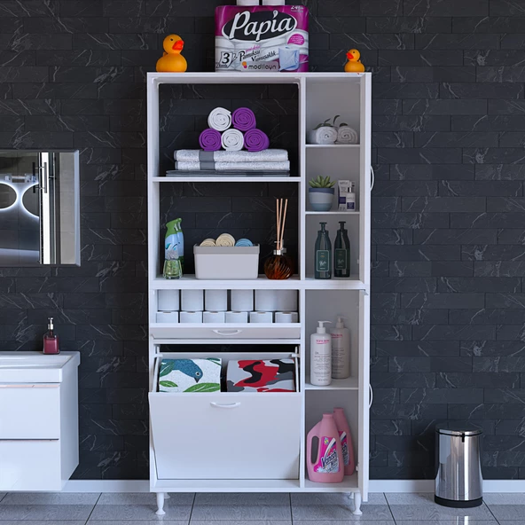 Modilayn MİS URLA YENİCE 90 x 183 x 32,5 cm Kirli Çamaşır Hazneli Çok Amaçlı Banyo Dolabı - 4