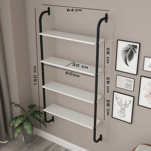 Modilayn 4 Bölmeli Metal Dekoratif Duvar Rafı Beyaz - 3