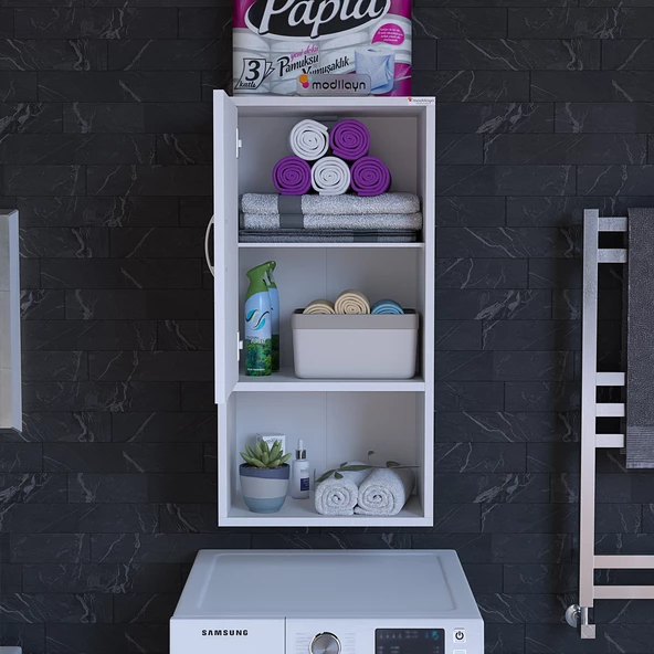 Modilayn ŞİLE 50 x 85 x 32,5 cm Makine Üstü Asma ve Çok Amaçlı Banyo Dolabı - Resim 5