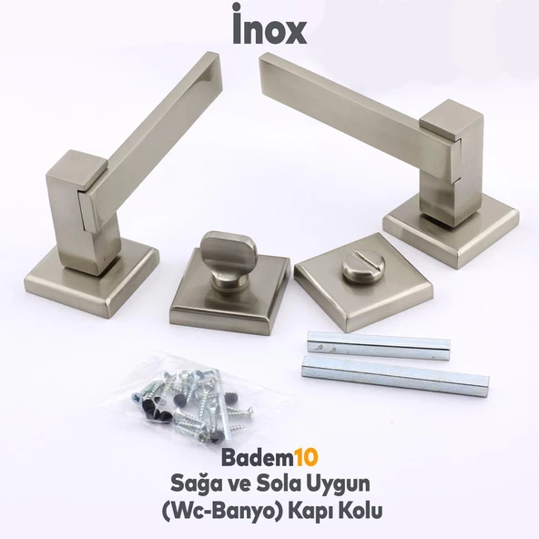 Begonya Lüx İnox Kare Rozetli Wc-Banyo Uyumlu Kapı Kolu Sağa ve Sola Uygun Kapı Kolları 1 Takım - 2