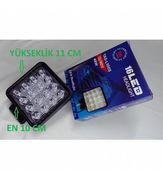 Motosiklet Atv Otomobil 16 Lı Led Far Kare Universal (Çakarsız)12/80 V*48 W_Supermoto