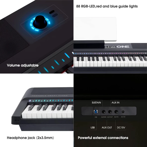 The ONE SP-TON Akıllı 88 Tuş Graded Hammer Action Ağırlıklı Taşınabilir Dijital Piyano - Siyah - 4