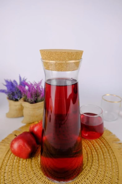 Digithome Emma Mantar Kapaklı Cam Su Şişesi Başucu Sürahisi Karaf 1000 Ml - TG0357080004BRY C320.225 - 5