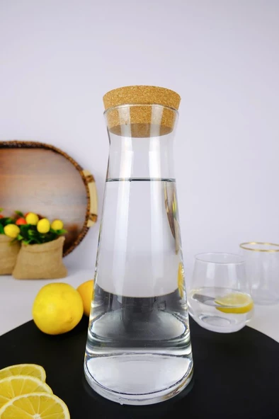 Digithome Emma Mantar Kapaklı Cam Su Şişesi Başucu Sürahisi Karaf 1000 Ml - TG0357080004BRY C320.225