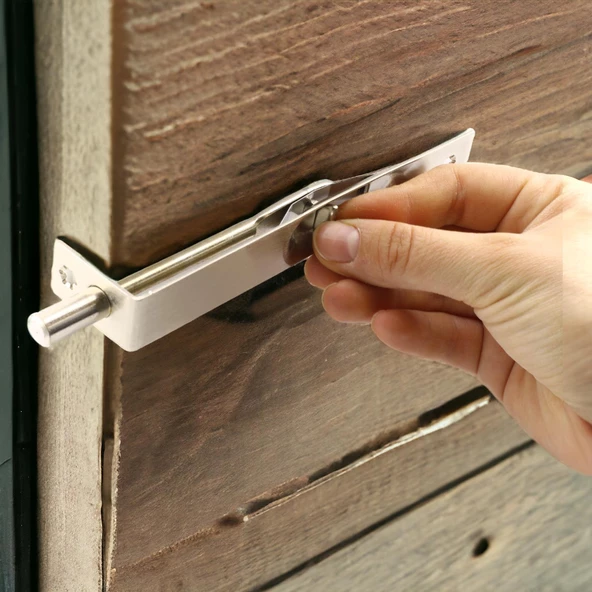 Gömmeli İtmeli Paslanmaz Sürgü Kilidi Kapı Pencere Sürgüsü 15 cm Saten Kilit - 4