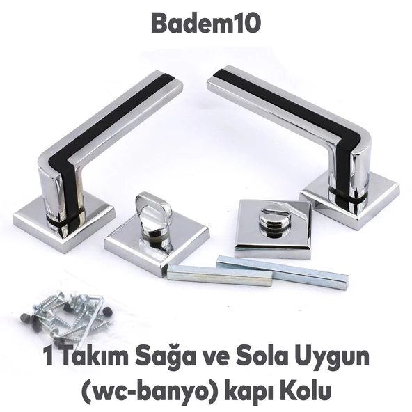 Defne Lüx Krom Mat Siyah Kare Rozetli Wc Kapısı Kapı Kolu Sağa ve Sola Uygun Kapı Kolları 1 Takım - Resim 3
