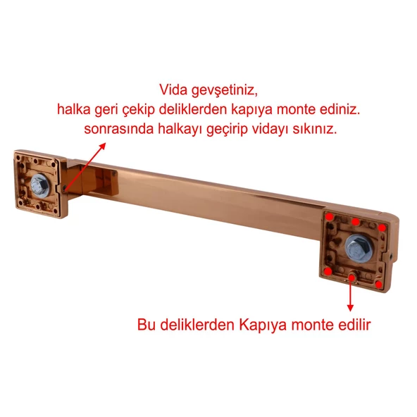 Sürgülü Kapı Çekme Kolu Tutma Kulpu Kulbu Çelik Dış Kapı Tutamağı Kol Bakır 30 Cm - 3