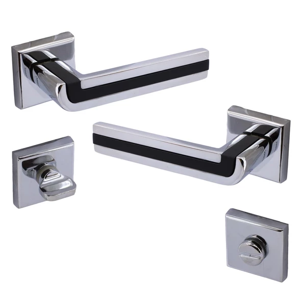 Defne Lüx Krom Mat Siyah Kare Rozetli Wc Kapısı Kapı Kolu Sağa ve Sola Uygun Kapı Kolları 1 Takım - Resim 6