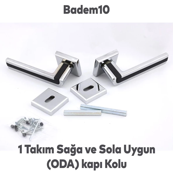Defne Lüx Krom Mat Siyah Kare Rozetli Oda Kapısı Kapı Kolu Sağa ve Sola Uygun Kapı Kolları 1 Takım - 3