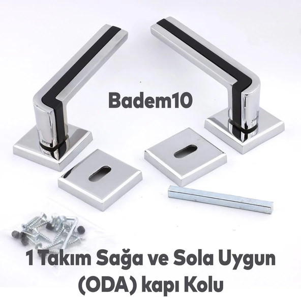 Defne Lüx Krom Mat Siyah Kare Rozetli Oda Kapısı Kapı Kolu Sağa ve Sola Uygun Kapı Kolları 1 Takım - 4