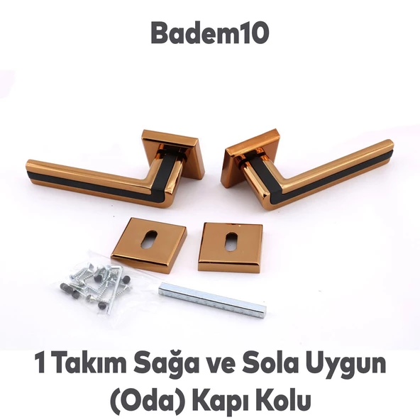 Defne Lüx Rose Gold Kare Rozetli Oda Kapısı Uyumlu Kapı Kolu Sağa ve Sola Uygun Kolları 1 Takım - Resim 4