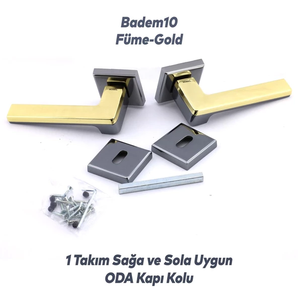 Defne Lüx Füme Gold Kare Rozetli Oda Kapısı Uyumlu Kapı Kolu Sağa ve Sola Uygun Kapı Kolları 1 Takım - Resim 4