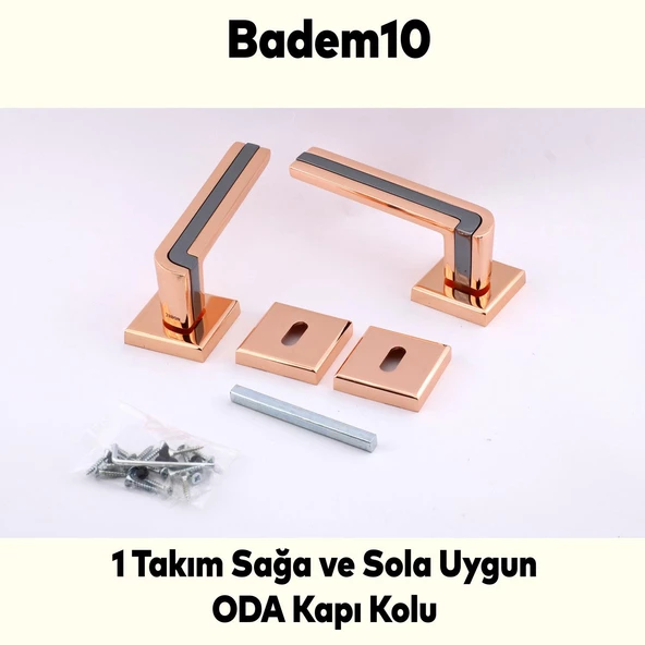 Defne Lüx Bakır Gold Kare Rozetli Oda Kapısı Uyumlu Kapı Kolu Sağ ve Sola Uygun Kapı Kolları 1 Takım - 2