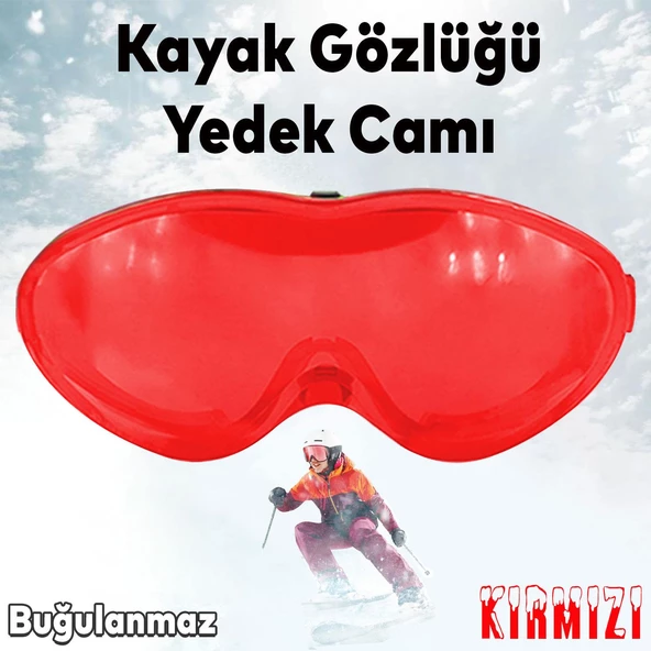 Bellasimo Çerçevesiz Kayak Gözlüğü Camı Lens Değiştirebilir Cam Antifog Güneş Kar Gözlük Camı Kırmızı