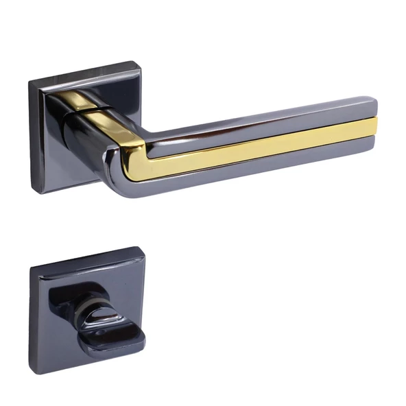 Defne Lüx Füme Gold Kare Rozetli Wc-Banyo Kapısı Uyumlu Kapı Kolu Sağ ve Sola Uygun Kolları 1 Takım - 7