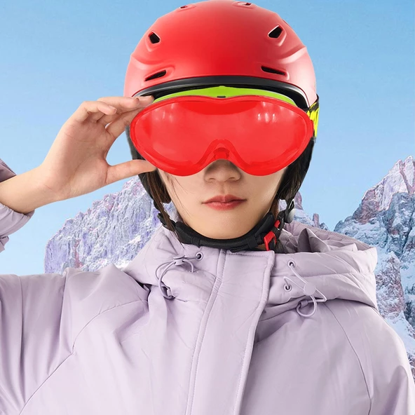 Bellasimo Çerçevesiz Kayak Gözlüğü Camı Lens Değiştirebilir Cam Antifog Güneş Kar Gözlük Camı Kırmızı - 7