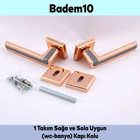 Defne Lüx Bakır Gold Kare Rozetli Oda Kapısı Uyumlu Kapı Kolu Sağ ve Sola Uygun Kapı Kolları 1 Takım - 5