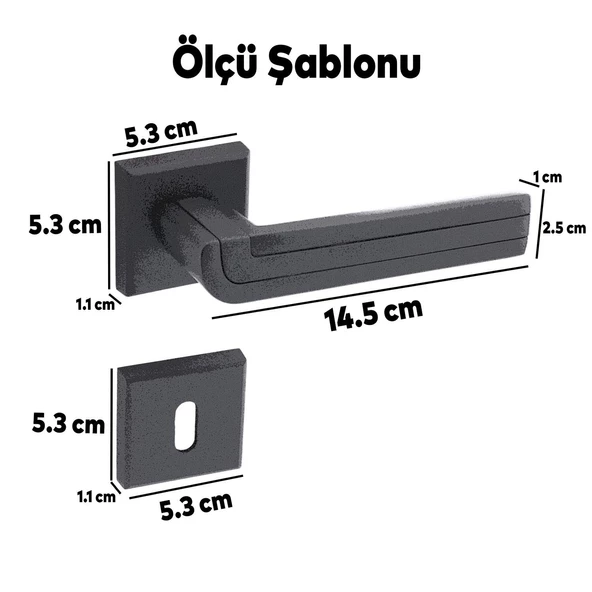 Defne Lüx Füme Gold Kare Rozetli Wc-Banyo Kapısı Uyumlu Kapı Kolu Sağ ve Sola Uygun Kolları 1 Takım - 6