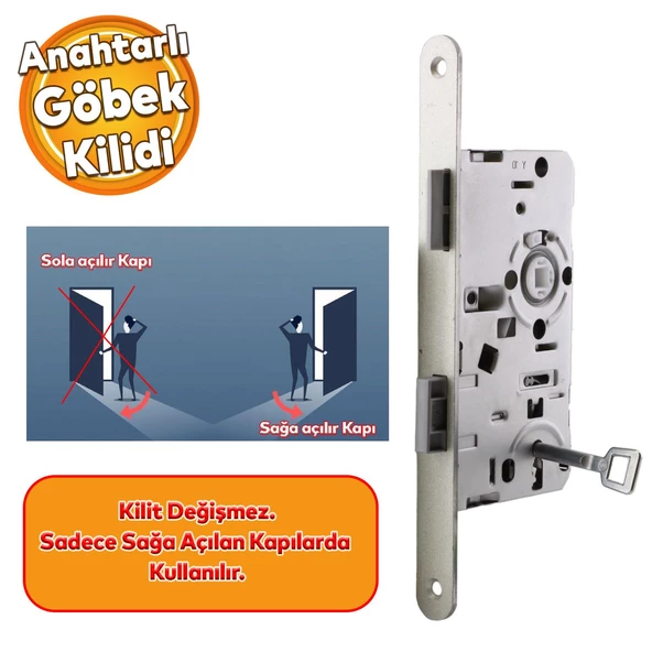 Kapı PVC Ahşap WC Banyo Oda Gömme Sol Kilit Gövde Kilidi Silindirsiz Barelsiz Kendinden Anahtarlı
