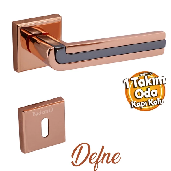 Defne Lüx Bakır Gold Kare Rozetli Oda Kapısı Uyumlu Kapı Kolu Sağ ve Sola Uygun Kapı Kolları 1 Takım