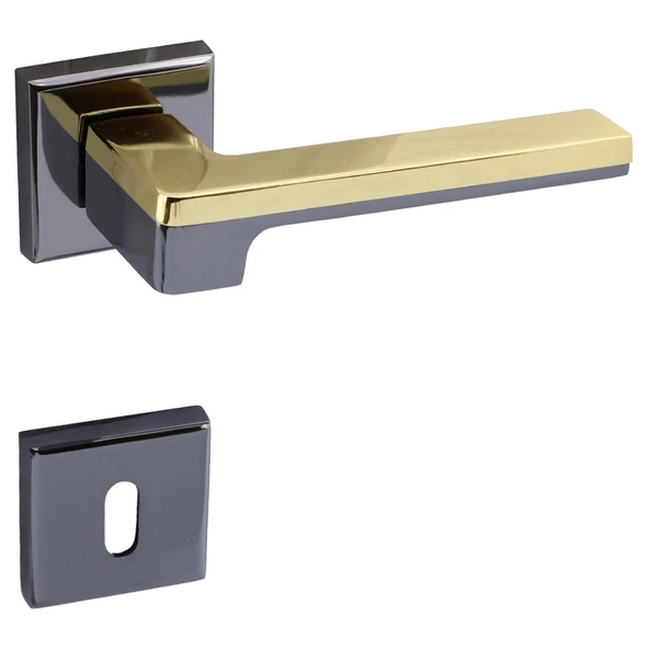 Defne Lüx Füme Gold Kare Rozetli Oda Kapısı Uyumlu Kapı Kolu Sağa ve Sola Uygun Kapı Kolları 1 Takım - Resim 7