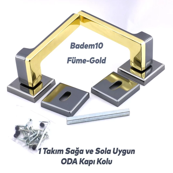 Defne Lüx Füme Gold Kare Rozetli Oda Kapısı Uyumlu Kapı Kolu Sağa ve Sola Uygun Kapı Kolları 1 Takım - Resim 9