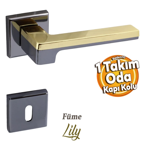Defne Lüx Füme Gold Kare Rozetli Oda Kapısı Uyumlu Kapı Kolu Sağa ve Sola Uygun Kapı Kolları 1 Takım
