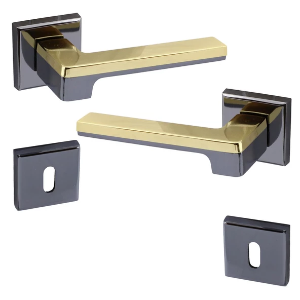 Defne Lüx Füme Gold Kare Rozetli Oda Kapısı Uyumlu Kapı Kolu Sağa ve Sola Uygun Kapı Kolları 1 Takım - Resim 6