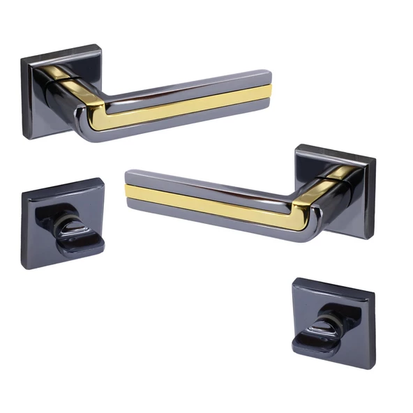 Defne Lüx Füme Gold Kare Rozetli Wc-Banyo Kapısı Uyumlu Kapı Kolu Sağ ve Sola Uygun Kolları 1 Takım - 5