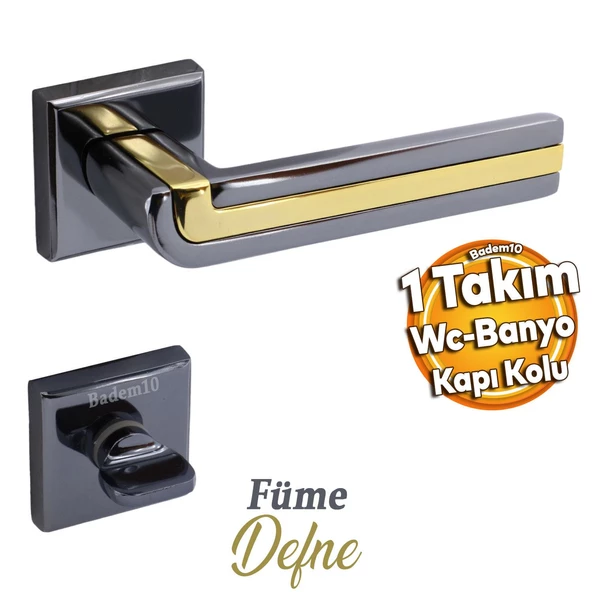 Defne Lüx Füme Gold Kare Rozetli Wc-Banyo Kapısı Uyumlu Kapı Kolu Sağ ve Sola Uygun Kolları 1 Takım