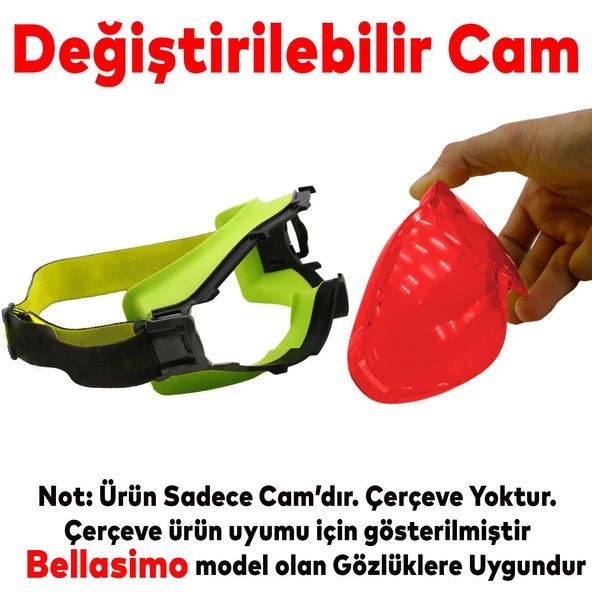 Bellasimo Çerçevesiz Kayak Gözlüğü Camı Lens Değiştirebilir Cam Antifog Güneş Kar Gözlük Camı Kırmızı - 2
