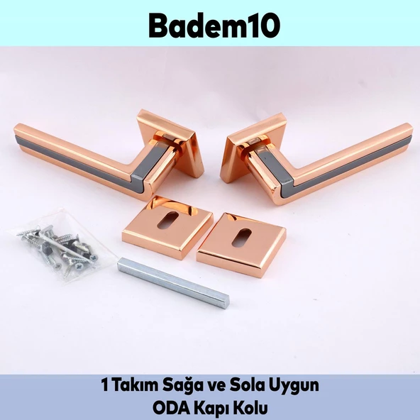 Defne Lüx Bakır Gold Kare Rozetli Oda Kapısı Uyumlu Kapı Kolu Sağ ve Sola Uygun Kapı Kolları 1 Takım - 3