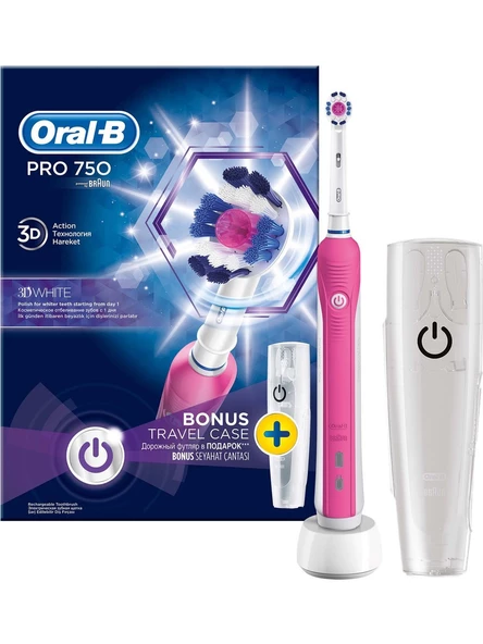 Oral-B Pro 750 3D White Pembe Şarjlı Diş Fırçası