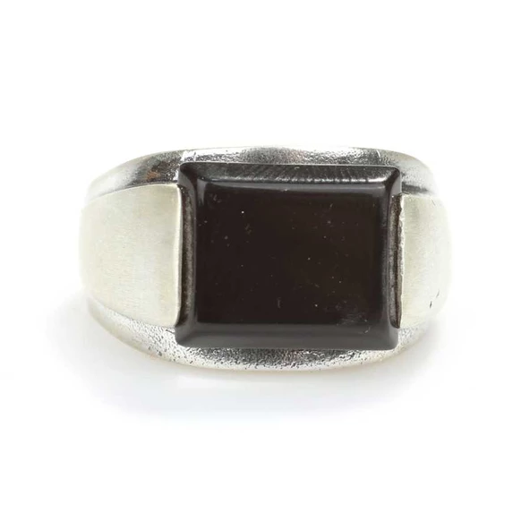 925 Ayar Gümüş Onix Taşlı Erkek Yüzük - Resim 3