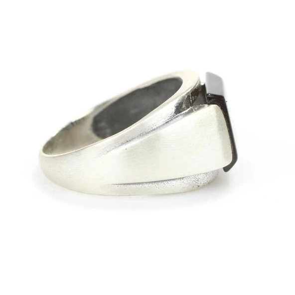 925 Ayar Gümüş Onix Taşlı Erkek Yüzük - Resim 2