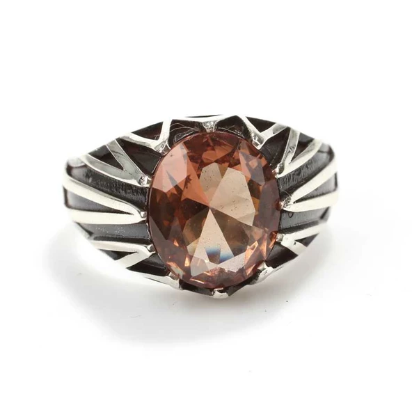 925 Ayar Gümüş Oval Zultanit Taşlı Zikzak Erkek Yüzüğü - Resim 4