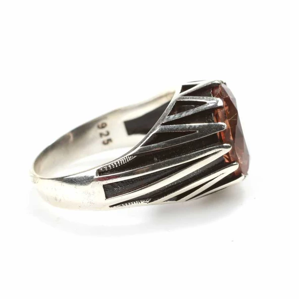 925 Ayar Gümüş Oval Zultanit Taşlı Zikzak Erkek Yüzüğü - Resim 3