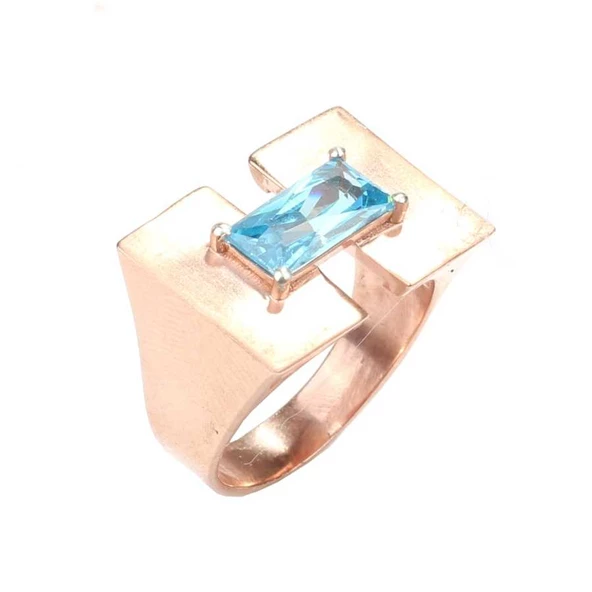 925 Ayar Gümüş Zümrüt Kesim Akuamarin Taşlı Tasarım Yüzük - Resim 9