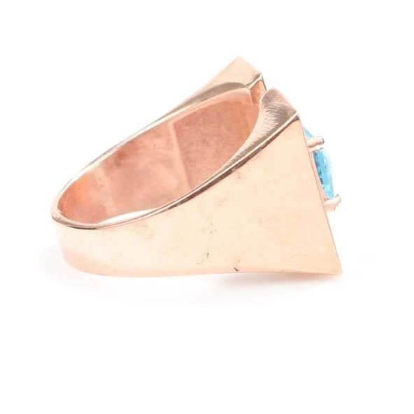 925 Ayar Gümüş Zümrüt Kesim Akuamarin Taşlı Tasarım Yüzük - Resim 6