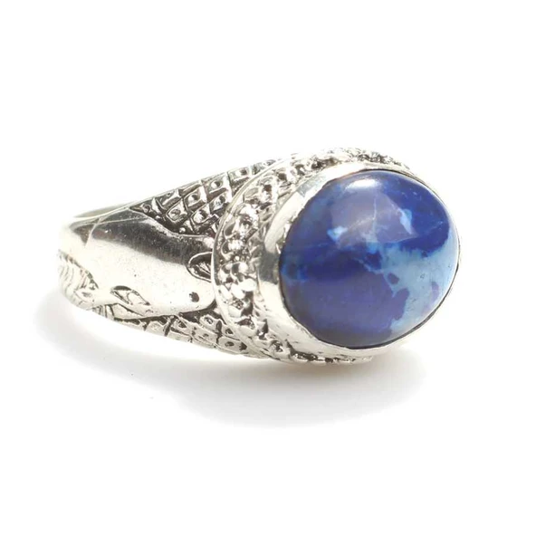 925 Ayar Gümüş Lapis Taşlı Oval Kapüşon Kesim Taşlı Yüzük ürün görseli