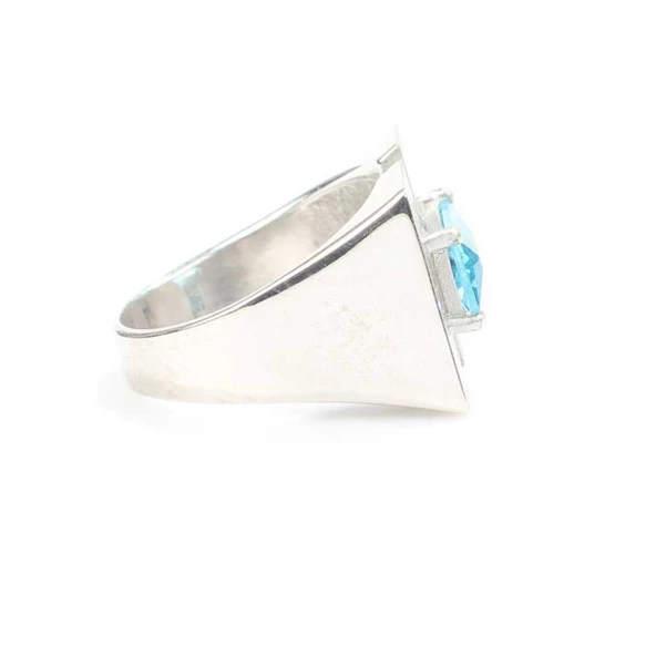 925 Ayar Gümüş Zümrüt Kesim Akuamarin Taşlı Tasarım Yüzük - Resim 3