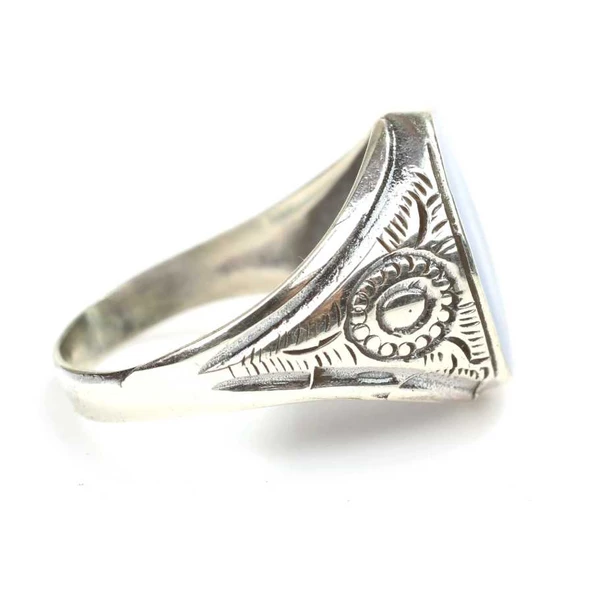 925 Ayar Gümüş Mavi Mineli Erkek Yüzük - Resim 2