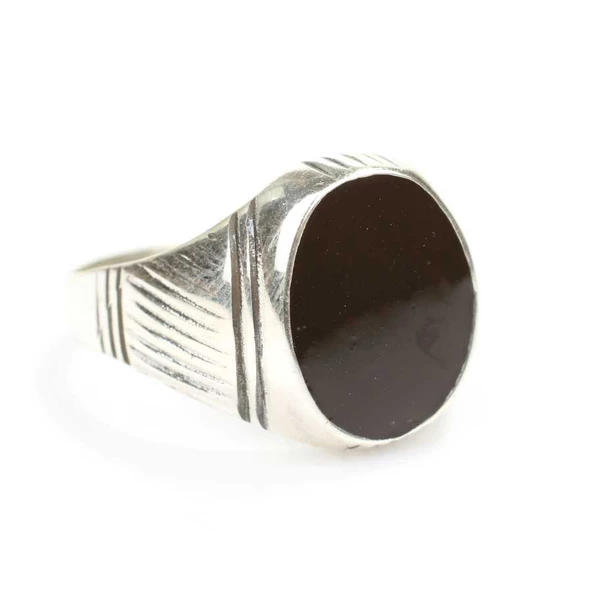 925 Ayar Gümüş Siyah  Mineli Erkek Yüzük ürün görseli 1