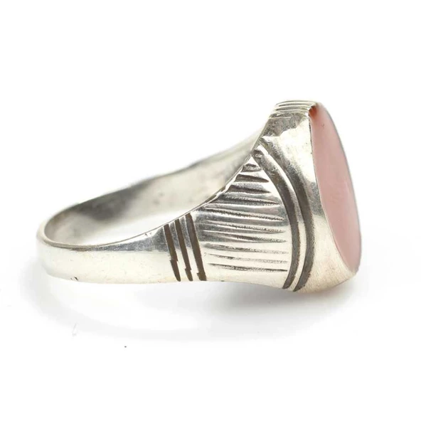 925 Ayar Gümüş Kırmızı Mineli Erkek Yüzük - Resim 2