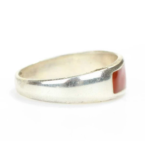 925 Ayar Gümüş Kırmızı Mineli Erkek Yüzük - Resim 2