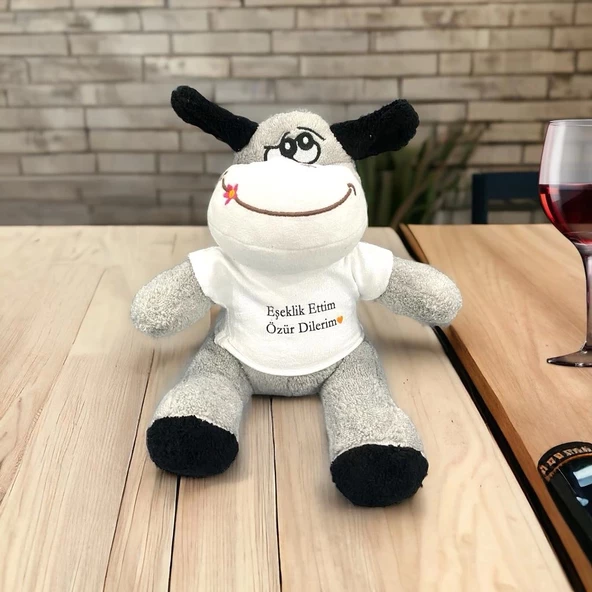 Kişiye Özel Tasarlanabilir Tişört Baskılı Hediyelik Sevimli Peluş Eşekcik 25 Cm - 2