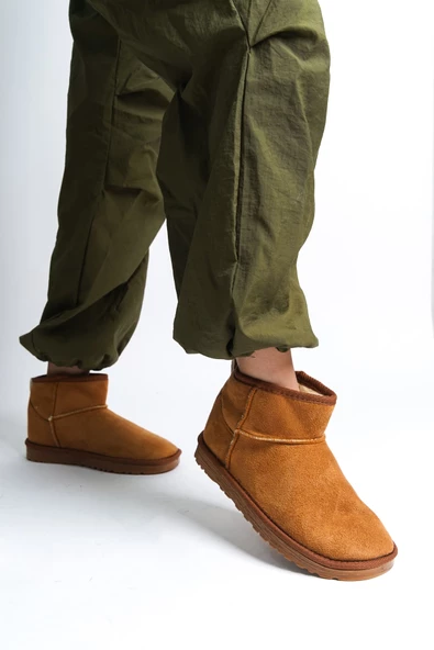 JOLİE Bağcıksız Düz Taban İçi Kürklü Kısa Süet Kadın Bot TT Taba - 3