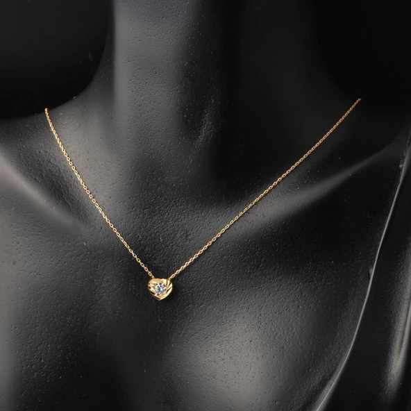 Kalp Tasarım Tektaşlı 22 Ayar Altın Kolye - Resim 2